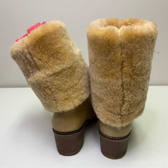 Blondo 70’s Vintage Women’s 9 Shearling Leather Sheepskin Boots Stacked Heel Rad - Picture 5 of 16
